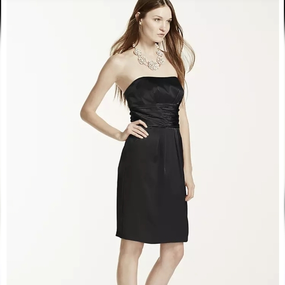 Davids Bridal Sz 8 Black Charmeuse Dress Ruched Waist & Pockets Whimsigoth - Picture 2 of 10